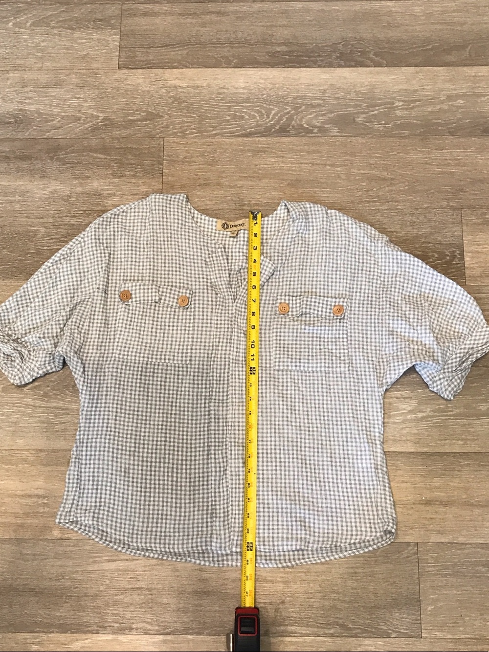 Democracy Sea foam Green Gingham Crop Top with Wooden Buttons